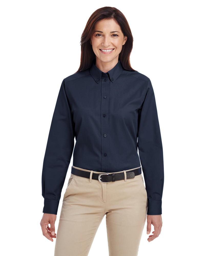 Harriton M581W Ladies' Foundation 100% Cotton Long-Sleeve Twill Shirt with Teflon™ Front Fullsize"