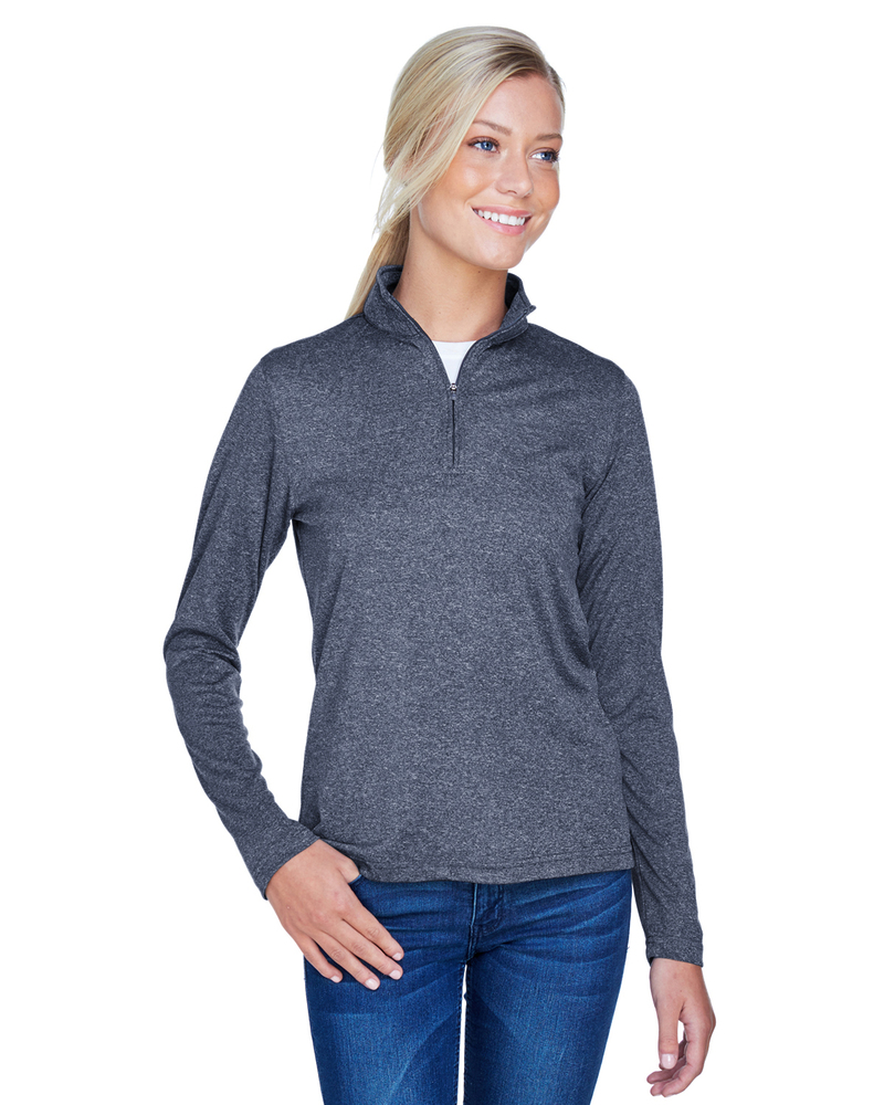 UltraClub 8618W Ladies' Cool & Dry Heathered Performance Quarter-Zip Front Fullsize"