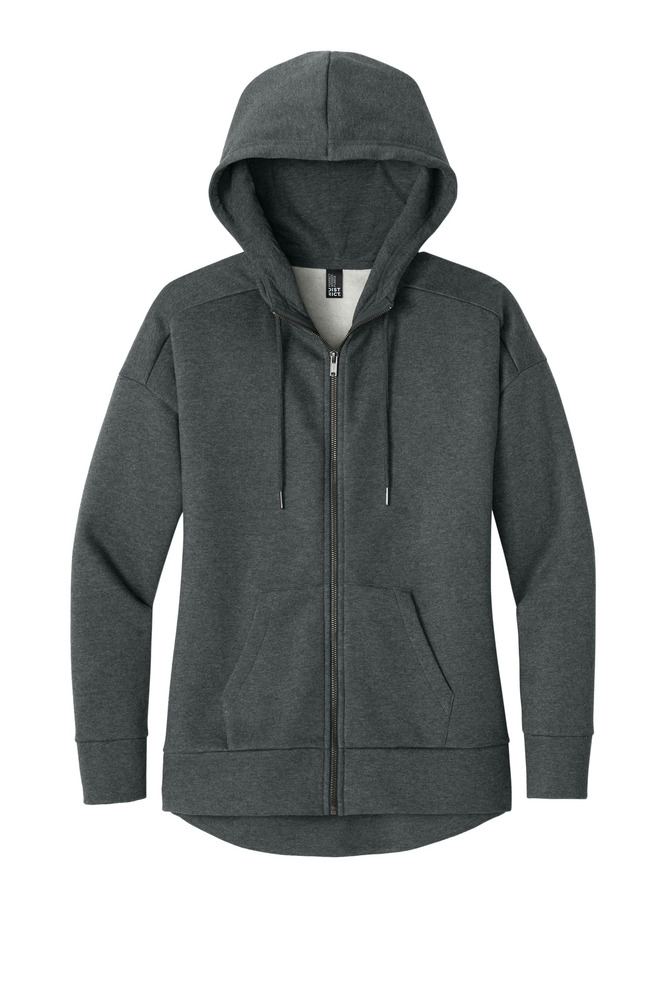 District DT1104 Women's Perfect Weight ® Fleece Drop Shoulder Full-Zip Hoodie Front Fullsize"