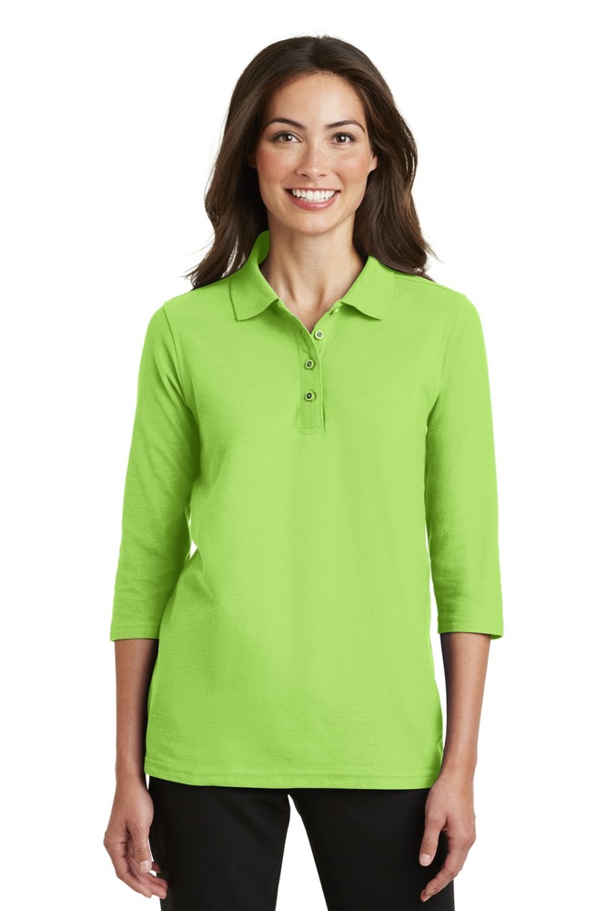 port authority l562 ladies silk touch™ 3/4-sleeve polo Front Fullsize