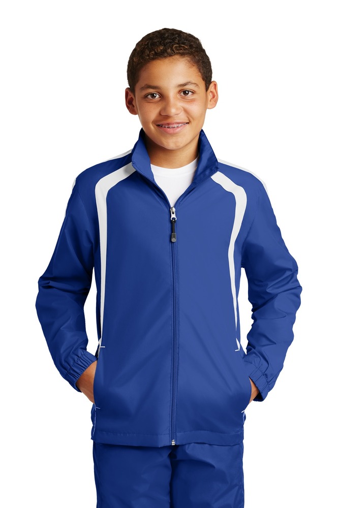 sport-tek yst60 youth colorblock raglan jacket Front Fullsize