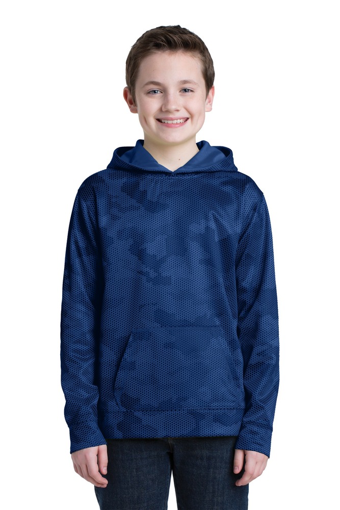 sport-tek yst240 youth sport-wick ® camohex fleece hooded pullover Front Fullsize