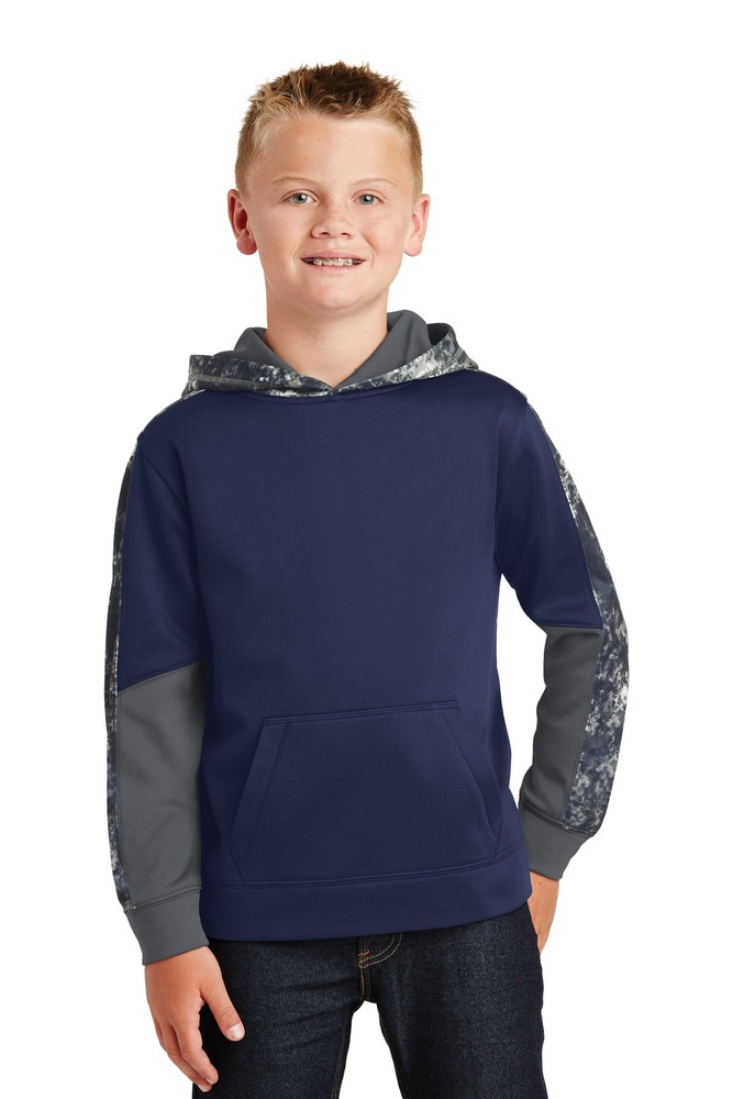 sport-tek yst231 youth sport-wick ® mineral freeze fleece colorblock hooded pullover Front Fullsize