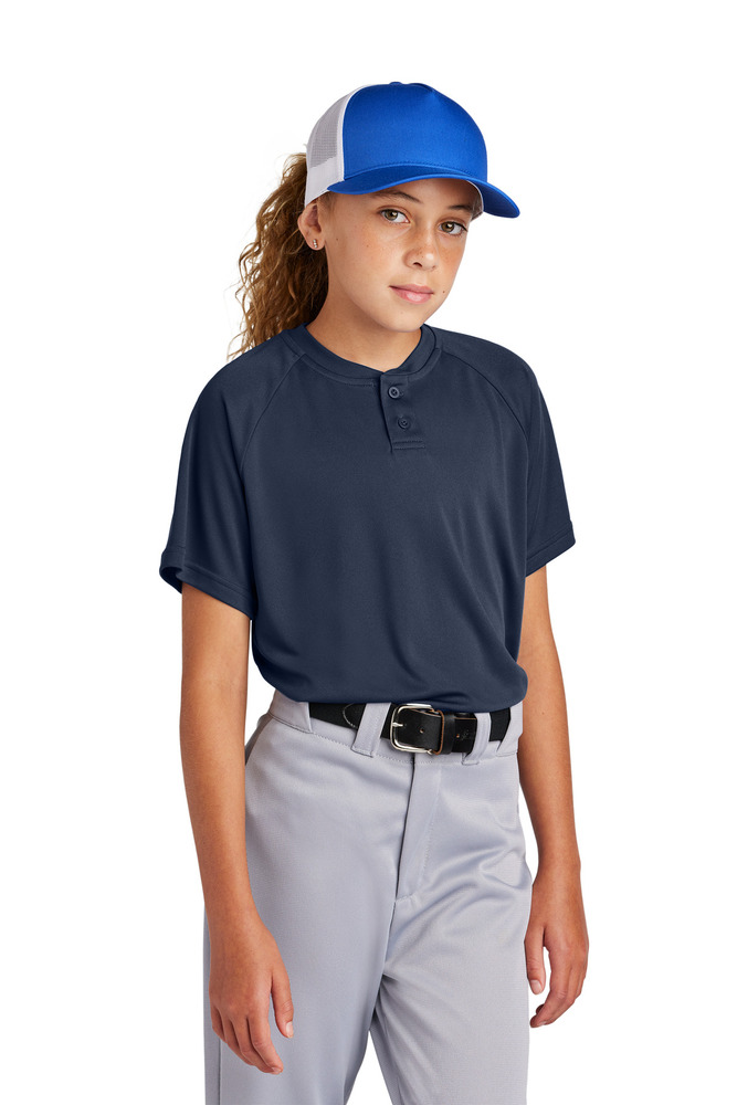 sport-tek yst359 youth posicharge ® competitor ™ 2-button henley Front Fullsize