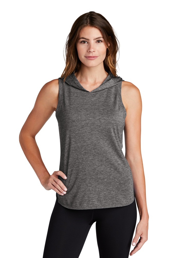 Sport-Tek LST410 Ladies PosiCharge ® Tri-Blend Wicking Draft Hoodie Tank Front Fullsize"