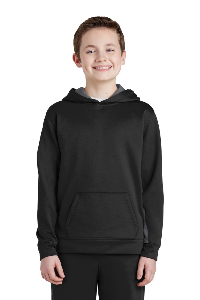 sport-tek yst235 youth sport-wick ® fleece colorblock hooded pullover Front Fullsize