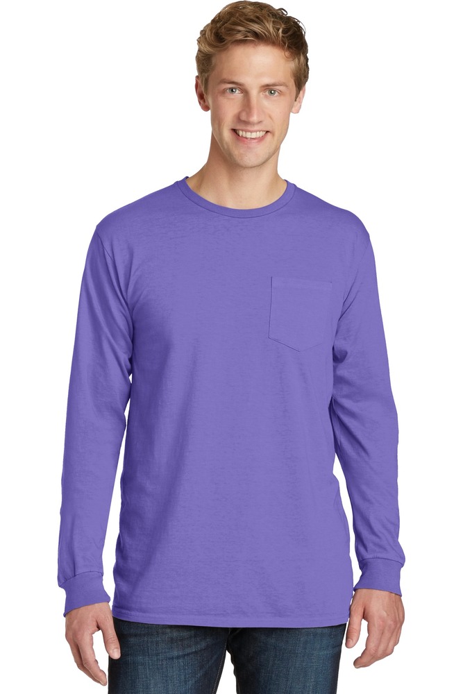 port & company pc099lsp beach wash ™ garment-dyed long sleeve pocket tee Front Fullsize