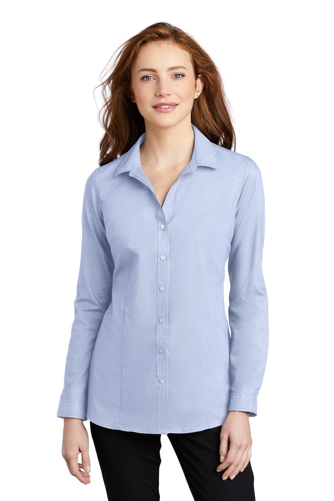 port authority lw645 ladies pincheck easy care shirt Front Fullsize