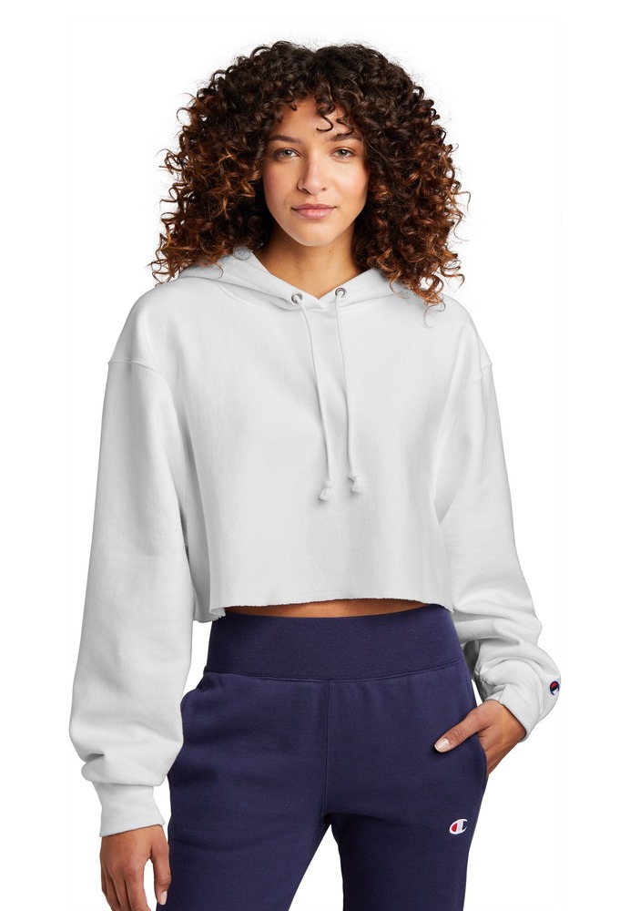 Champion RW01W Women's Reverse Weave ® Cropped Cut-Off Hooded Sweatshirt Front Fullsize"