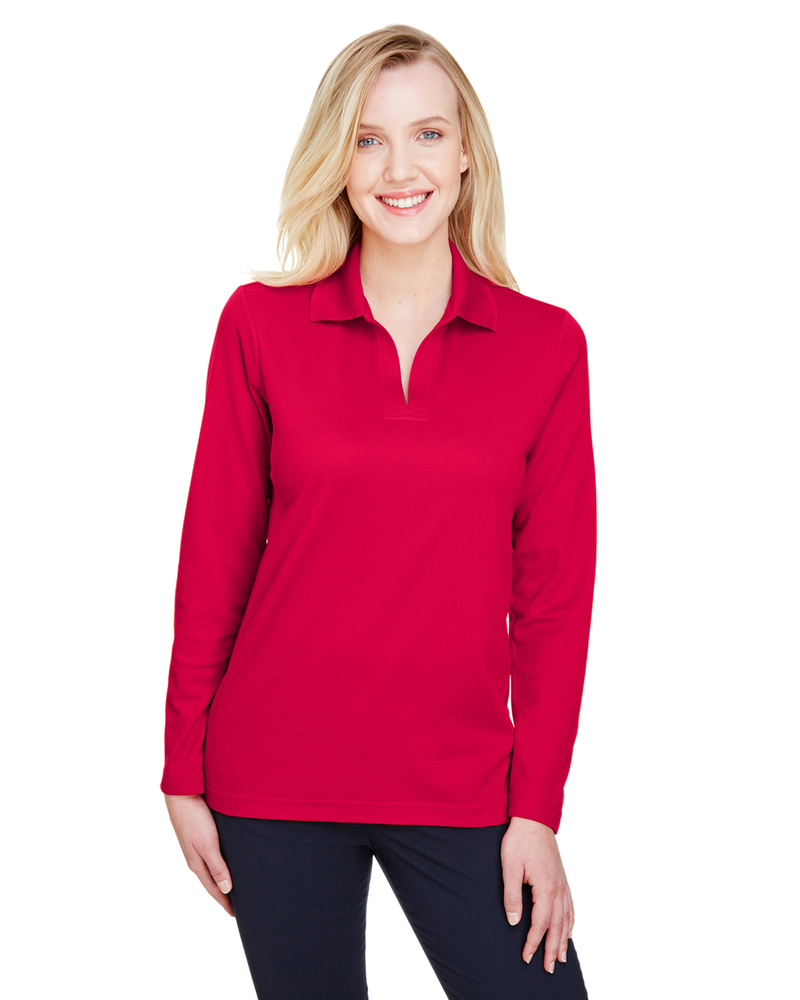 Devon & Jones DG20LW CrownLux Performance™ Ladies' Plaited Long Sleeve Polo Front Fullsize"
