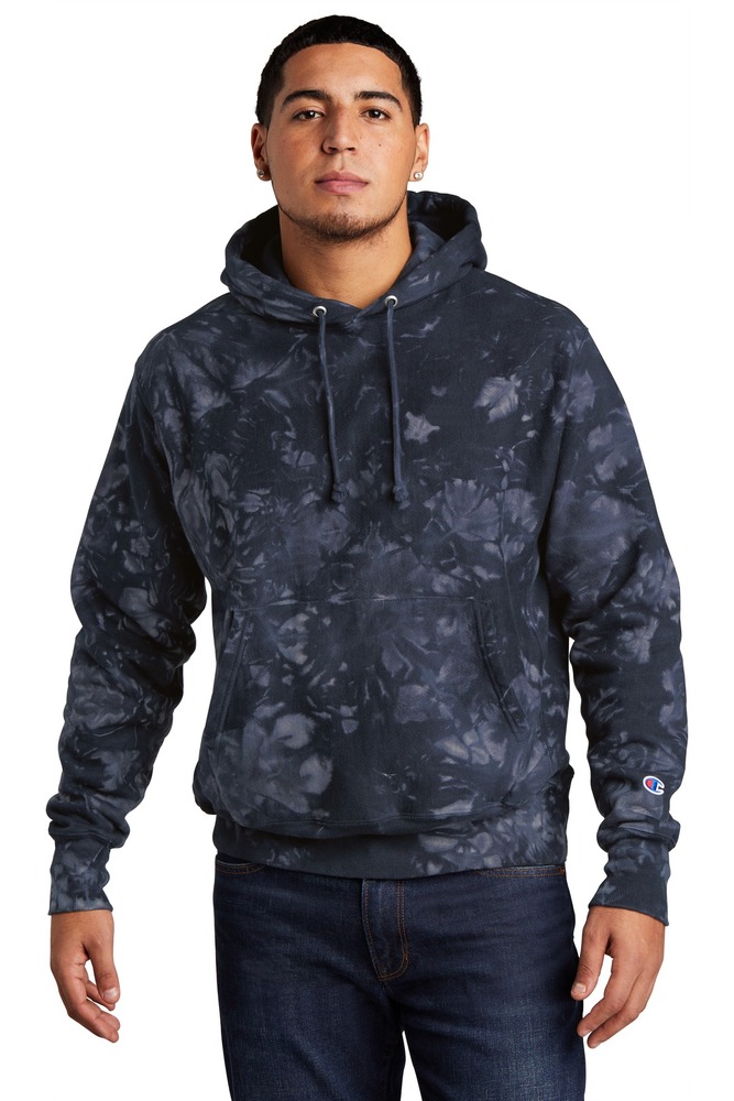 champion tds101 reverse weave ® scrunch-dye tie-dye hooded sweatshirt Front Fullsize