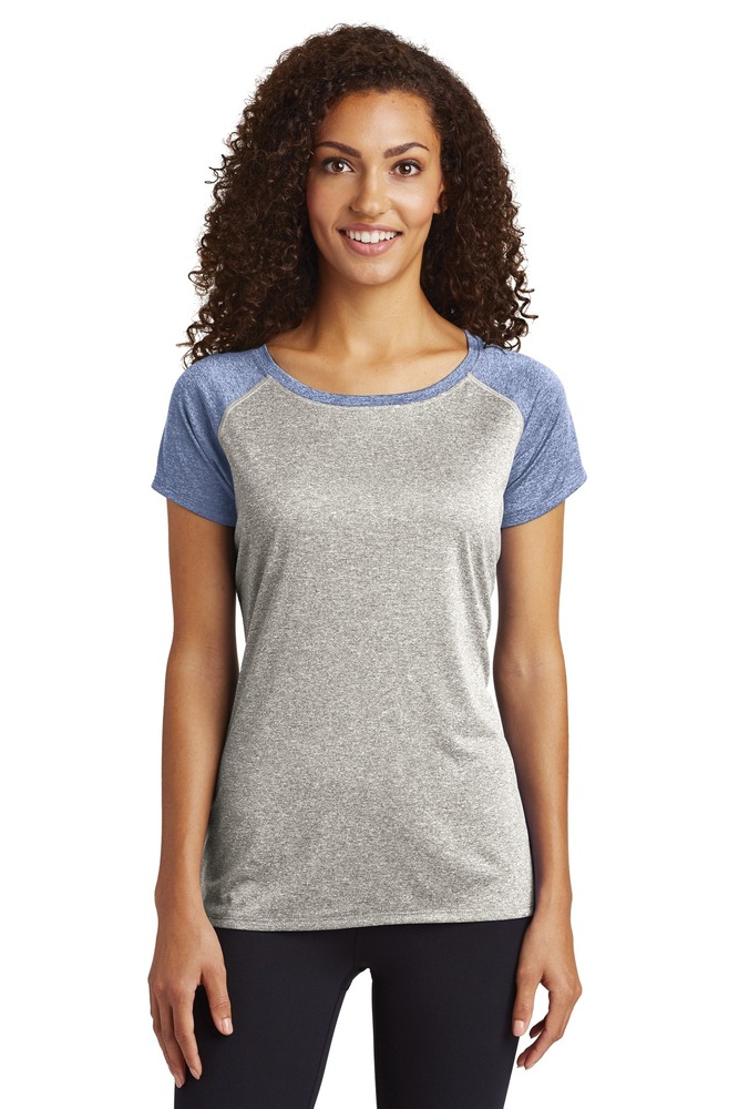 Sport-Tek LST362 Ladies Heather-On-Heather Contender ™ Scoop Neck Tee Front Fullsize"