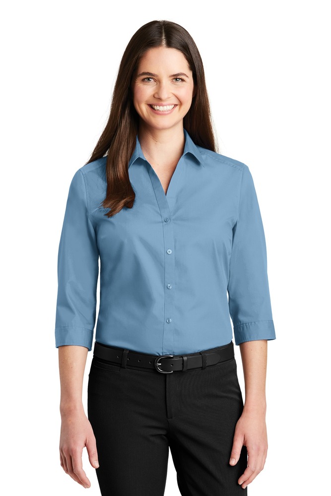 port authority lw102 ladies 3/4-sleeve carefree poplin shirt Front Fullsize