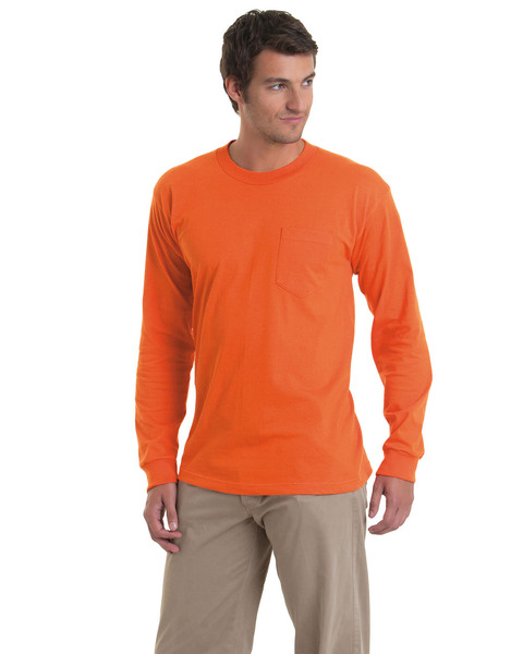Bayside BA8100 | Adult 6.1 oz., 100% Cotton Long Sleeve Pocket T-Shirt ...