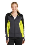 sport-tek lst245 ladies tech fleece colorblock full-zip hooded jacket Front Thumbnail