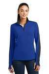 Sport-Tek LST861 Ladies Sport-Wick ® Textured Colorblock 1/4-Zip Pullover Front Thumbnail