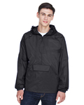 ultraclub 8925 adult quarter-zip hooded pullover pack-away jacket Back Thumbnail