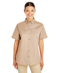 harriton m582w ladies' foundation 100% cotton short-sleeve twill shirt with teflon™ Front Thumbnail