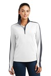 Sport-Tek LST861 Ladies Sport-Wick ® Textured Colorblock 1/4-Zip Pullover Front Thumbnail