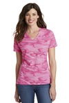 Port & Company LPC54VC Ladies Core Cotton Camo V-Neck Tee Front Thumbnail