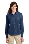 port & company lsp10 ladies long sleeve value denim shirt Front Thumbnail