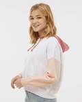MV Sport W23716 Women's Sueded Fleece Colorblocked Crop Hooded Sweatshirt Side Thumbnail