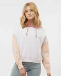 MV Sport W23716 Women's Sueded Fleece Colorblocked Crop Hooded Sweatshirt Front Thumbnail