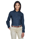 harriton m550w ladies' 6.5 oz. long-sleeve denim shirt Side Thumbnail