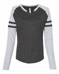 LAT 3534 Women's Fine Jersey Mash Up Long Sleeve T-Shirt Front Thumbnail