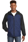 sport-tek jst40 heather colorblock raglan hooded wind jacket Front Thumbnail