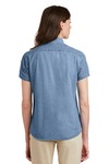 port & company lsp11 ladies short sleeve value denim shirt Back Thumbnail