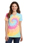 port & company lpc147v ladies tie-dye v-neck tee Front Thumbnail