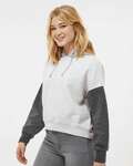 mv sport w23716 women's sueded fleece colorblocked crop hooded sweatshirt Side Thumbnail