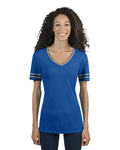 jerzees 602wvr ladies' 4.5 oz. tri-blend varsity v-neck t-shirt Back Thumbnail