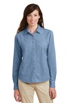 port & company lsp10 ladies long sleeve value denim shirt Front Thumbnail