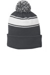 Sport-Tek STC28 Stripe Pom Pom Beanie Front Thumbnail