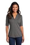 port authority lk583 ladies stretch heather open neck top Front Thumbnail