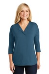 port authority lk5433 ladies concept 3/4-sleeve soft split neck top Front Thumbnail