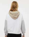 mv sport w23716 women's sueded fleece colorblocked crop hooded sweatshirt Back Thumbnail