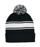 Mega Cap 5076MC Striped Pom Beanie Front Thumbnail