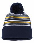 Sportsman SP60 12" Striped Pom-Pom Knit Beanie Front Thumbnail