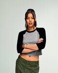 bella + canvas 1200 ladies' micro ribbed 3/4 raglan baby tee Front Thumbnail