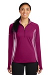 sport-tek lst854 ladies sport-wick ® stretch contrast 1/2-zip pullover Front Thumbnail