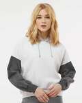 mv sport w23716 women's sueded fleece colorblocked crop hooded sweatshirt Front Thumbnail