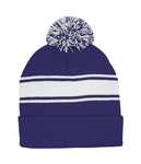 Mega Cap 5076MC Striped Pom Beanie Front Thumbnail