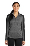 Sport-Tek LST397 Ladies PosiCharge ® Electric Heather Colorblock 1/4-Zip Pullover Front Thumbnail