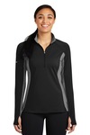 sport-tek lst854 ladies sport-wick ® stretch contrast 1/2-zip pullover Front Thumbnail