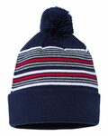 sportsman sp60 12" striped pom-pom knit beanie Back Thumbnail