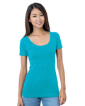Bayside BA3405 Junior's 4.2 oz., Fine Jersey Wide Scoop Neck T-Shirt Front Thumbnail