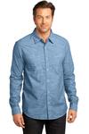 district dm3800 - mens long sleeve washed woven shirt Front Thumbnail